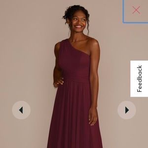 David’s Bridal Mesh One Shoulder Bridesmaid Dress with Full Skirt